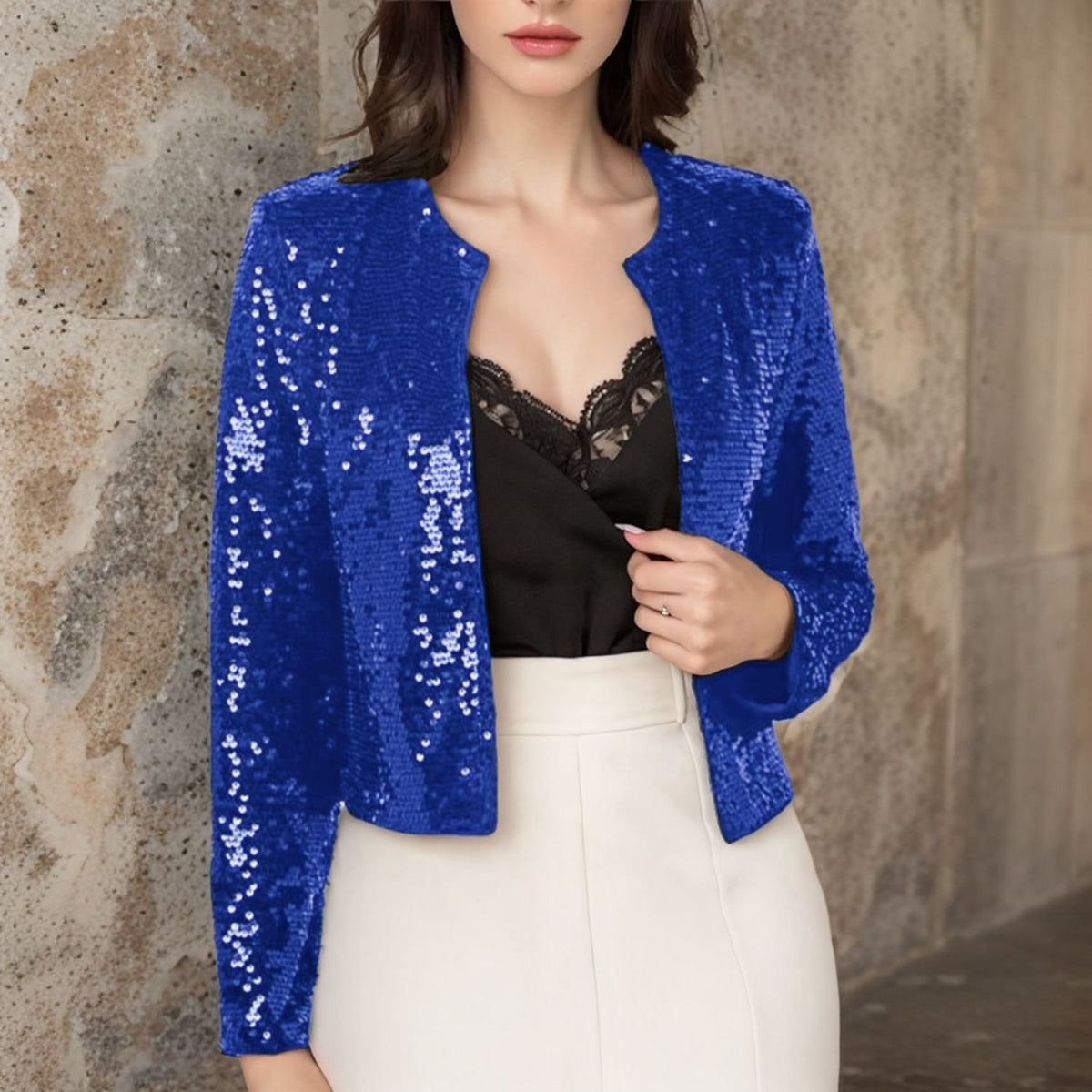 Women's crew-neck sequin jacket
