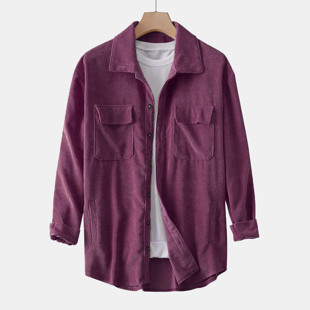 Unisex Jewel-Tone Corduroy Overshirt, Purple - product view 1