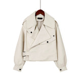 Loose cropped leather jacket motorcycle jacket - WOMONA.COM