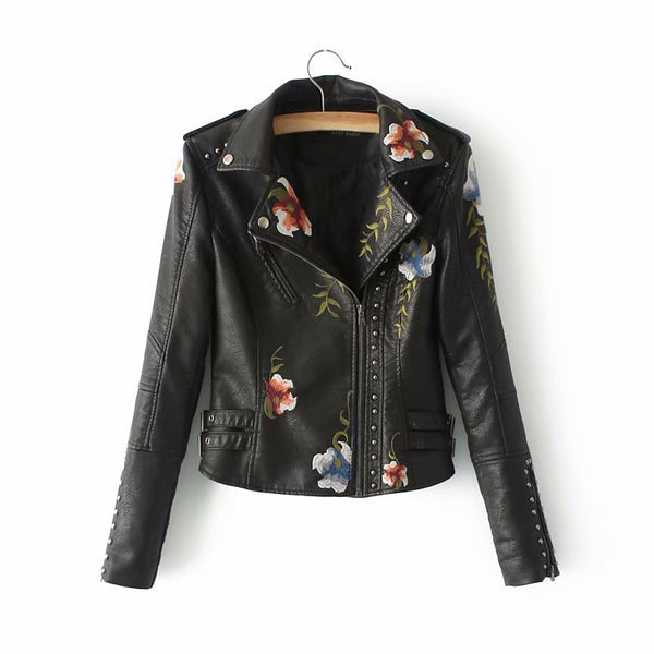 Embroidered studded leather jacket - WOMONA.COM