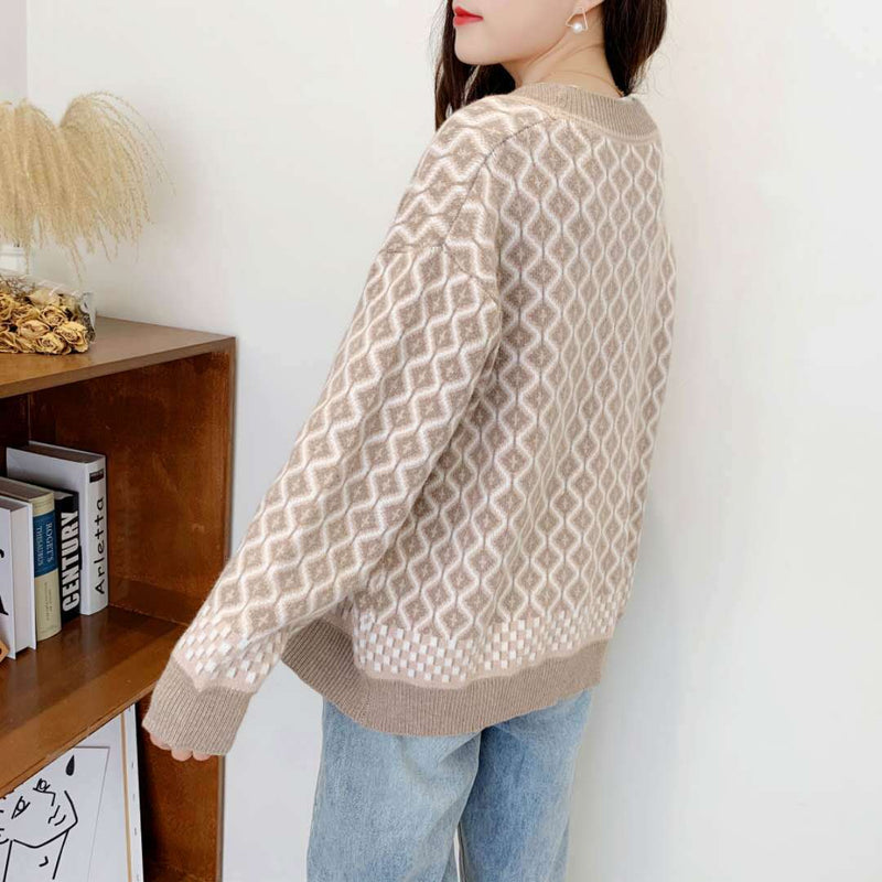 Diamond pattern sweater - WOMONA.COM