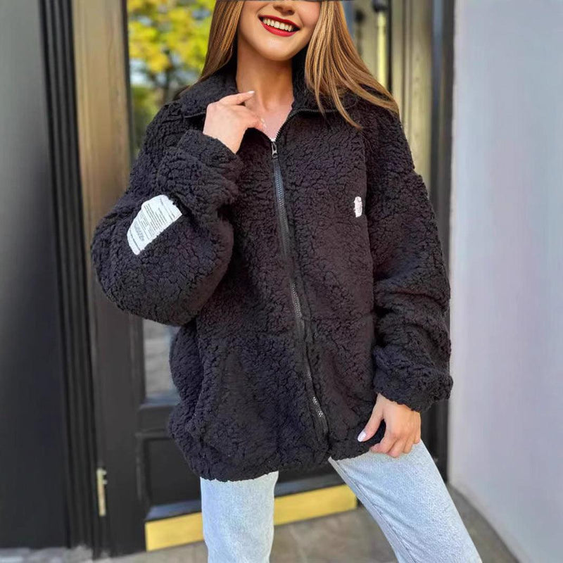 Fashion Lapel Plush Cardigan Coat