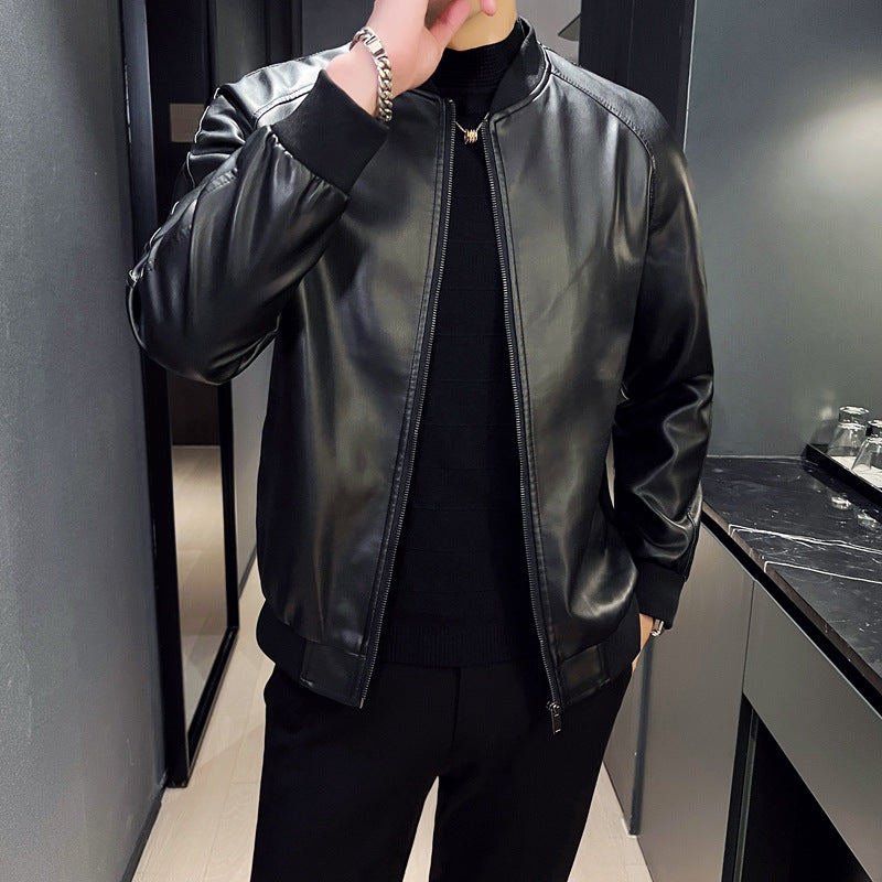 Men's Slim Fit Washed Leather-Look Jacket