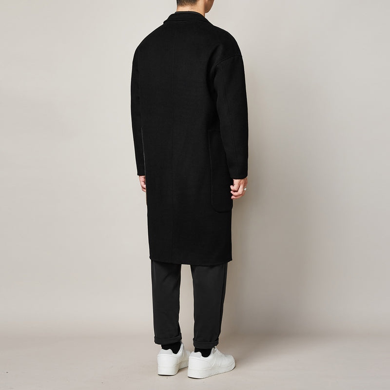 Fashion Men's Color Contrast Stitching Long Woolen Coat - WOMONA.COM