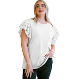 Camisa informal de manga corta con encaje calado para mujer