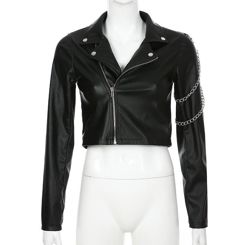 Arm chain leather jacket - WOMONA.COM