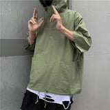 Men's Hong Kong Style Loose Hooded Half Sleeve T-shirt