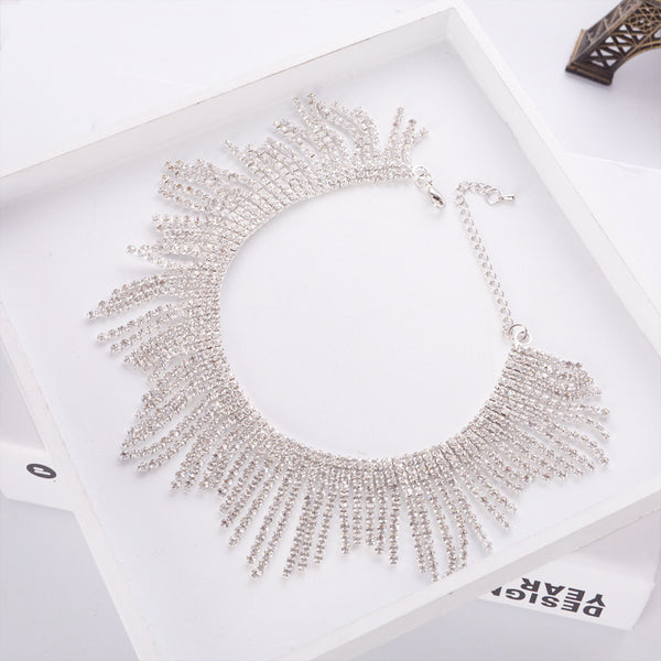 Tassel Diamond Necklace Alloy Necklace - WOMONA.COM