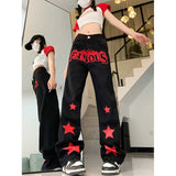 Red Star Letters Jeans For Women - WOMONA.COM