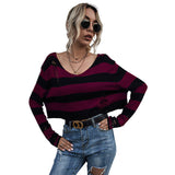 New Big V-neck Striped Sweater - WOMONA.COM