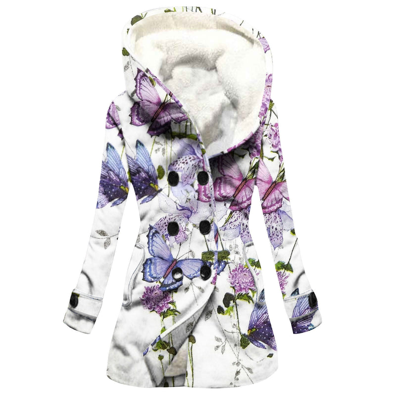 Winter Thickened Imitation Lamb Stitching Floral Hooded