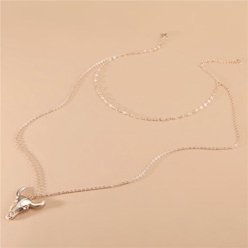 Fashion Alloy Bull Head Pendant Necklace Necklace - WOMONA.COM