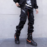 Men High Street Fashion Leather Pocket Splice Casual Cargo Pant - WOMONA.COM