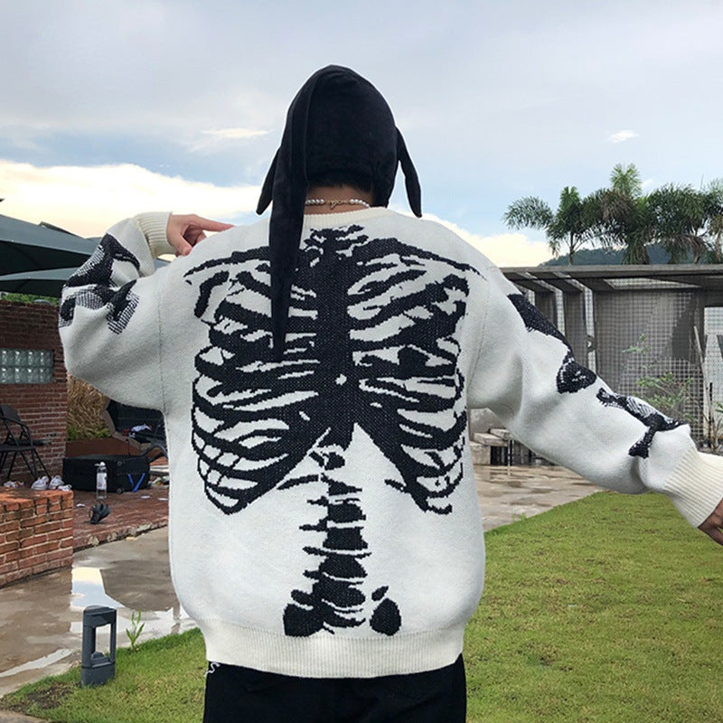 Skull Round Neck Long Sleeve Fashion Sweater - WOMONA.COM