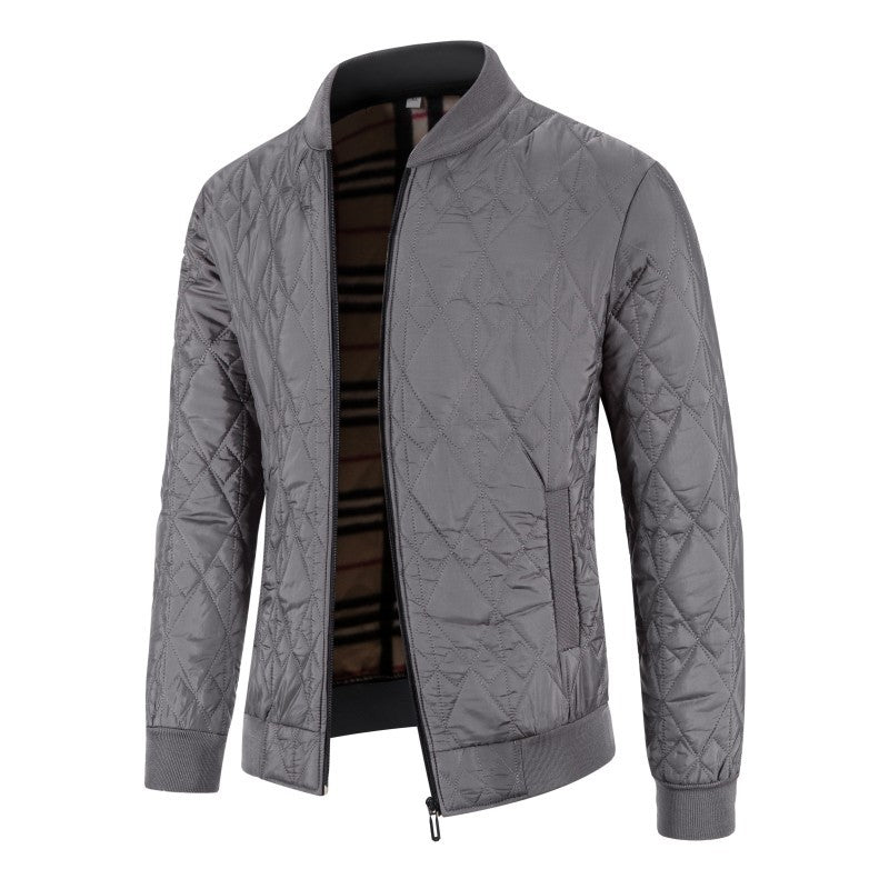 Men's Diamond Plaid Fleece-Lined Padded Jacket