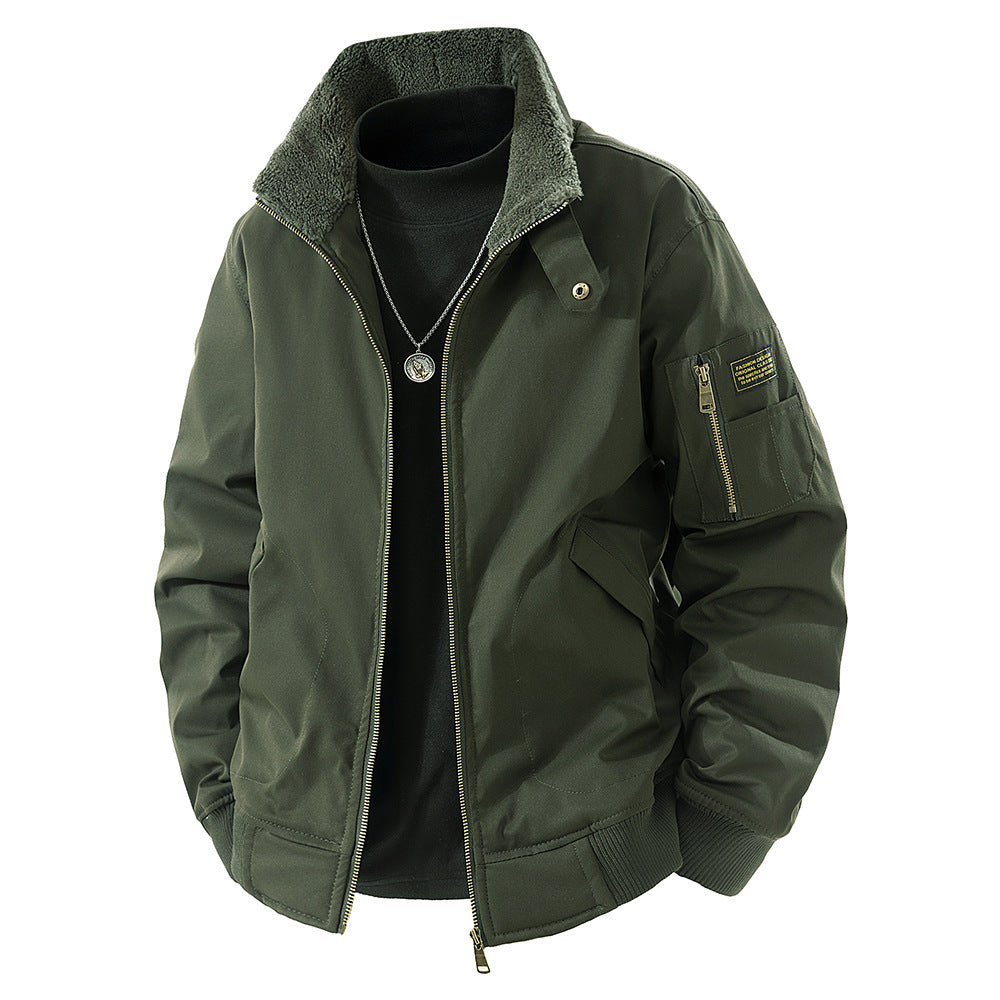 Men's loose extra-thick fleece-lined casual jacket in black, khaki and army green – photo 6 of 8