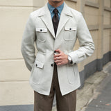 Vintage Cotton Linen Slim-fit Cargo Jacket - WOMONA.COM