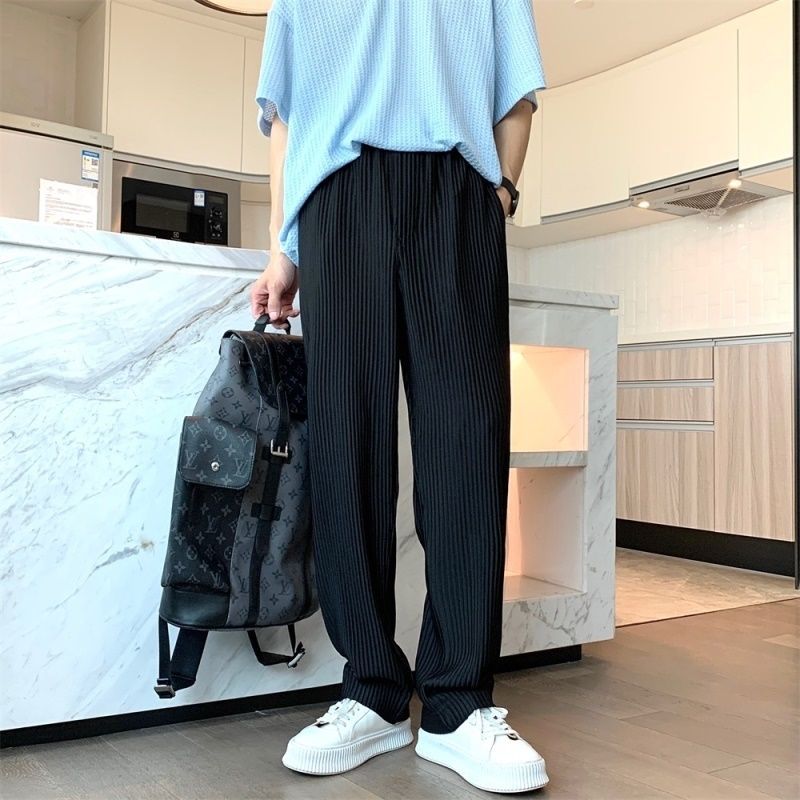 Texture Wide-leg Pants Vertical Stripes Men And Women Casual - WOMONA.COM