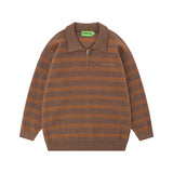 Crocheted Striped Lapel Sweater Men's European And American Loose