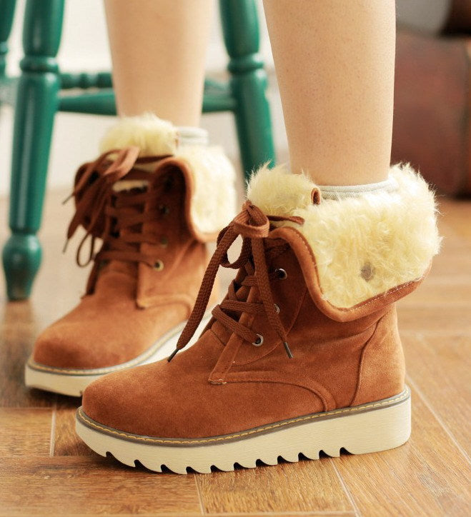 Frosted fur boots snow boots Lace Up Boots - WOMONA.COM