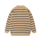 Crocheted Striped Lapel Sweater Men's European And American Loose