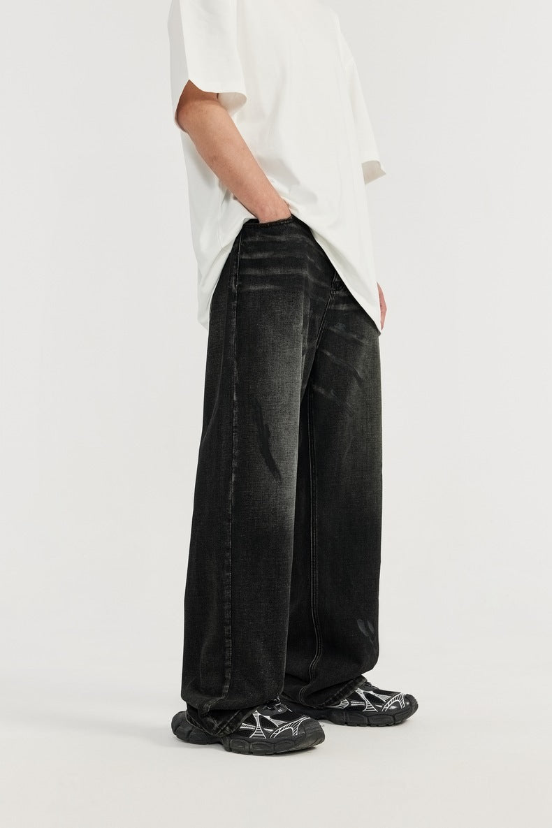 Distressed Loose Straight Retro Brushed Wide Leg Jeans - WOMONA.COM