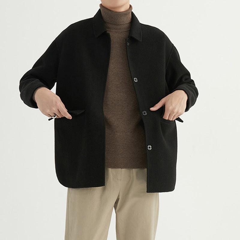 Men's Short British Style Double-sided Wool Overcoat - WOMONA.COM