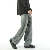 Retro Worn Looking Washed-out Green Blue Jeans For Men - WOMONA.COM