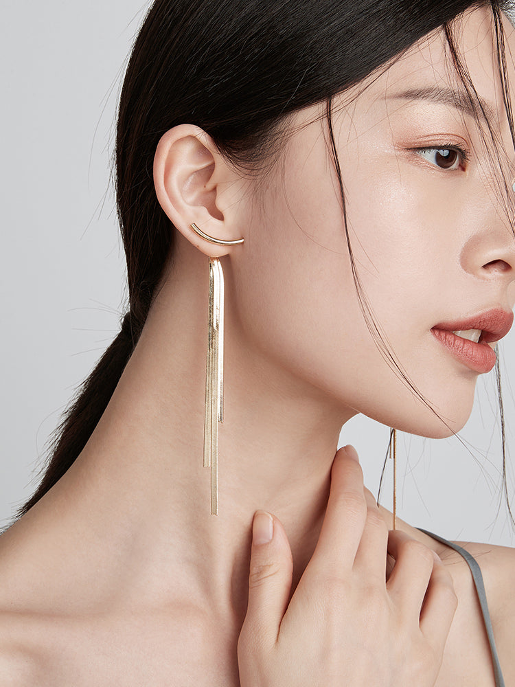 Golden tassel long earrings - WOMONA.COM