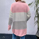 Long Striped Color Matching Cardigan - WOMONA.COM