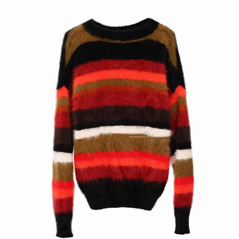 Round Neck Loose Color Matching Sweater With Scarf - WOMONA.COM