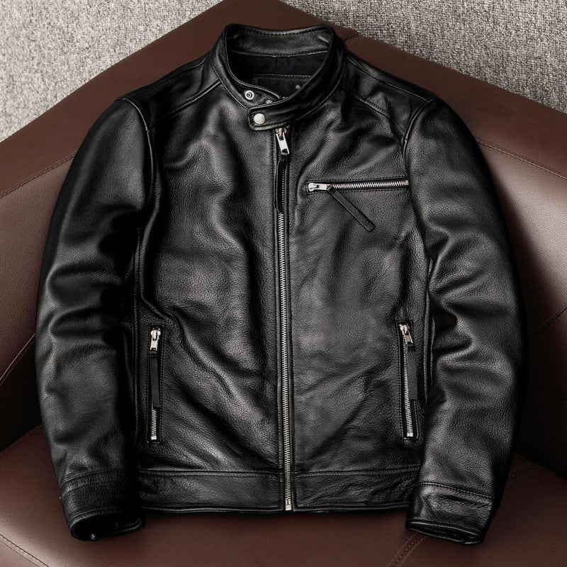 Leather Men's Stand Collar Leather Jacket Coat Youth - WOMONA.COM