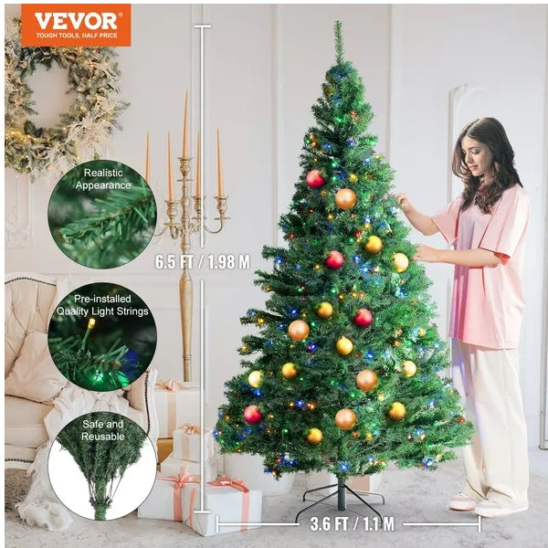 Árbol de Navidad VEVOR, árbol de Navidad artificial preiluminado de 6,5 pies