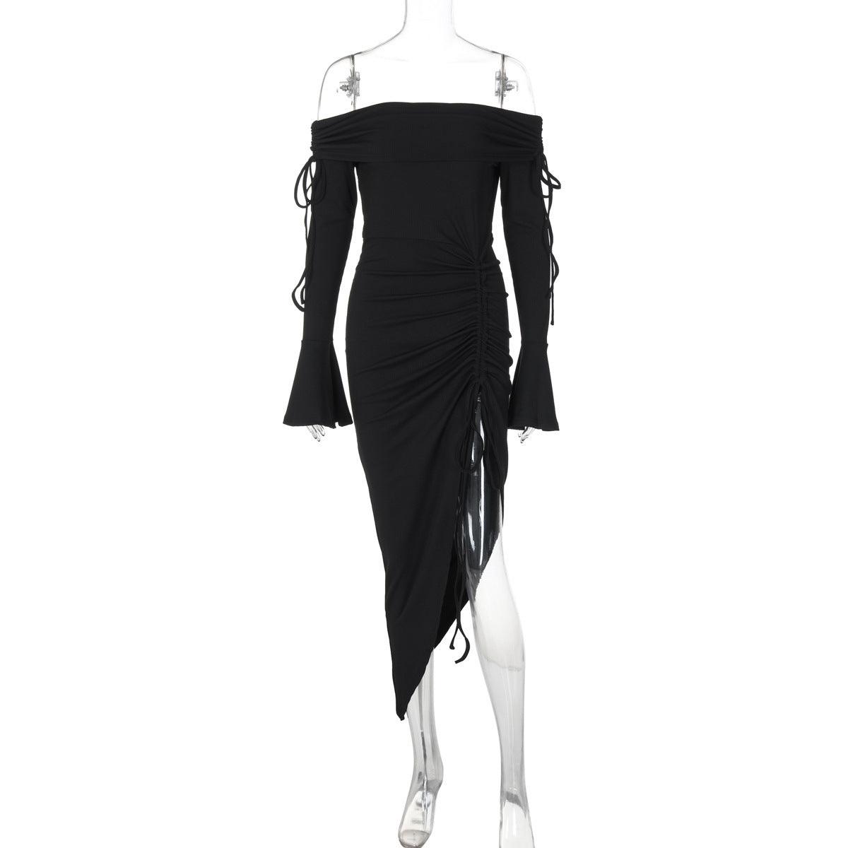 Fashion Crimp Off-neck Split Dress Women - WOMONA.COM