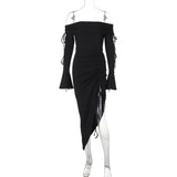 Fashion Crimp Off-Neck Split Kleid Damen