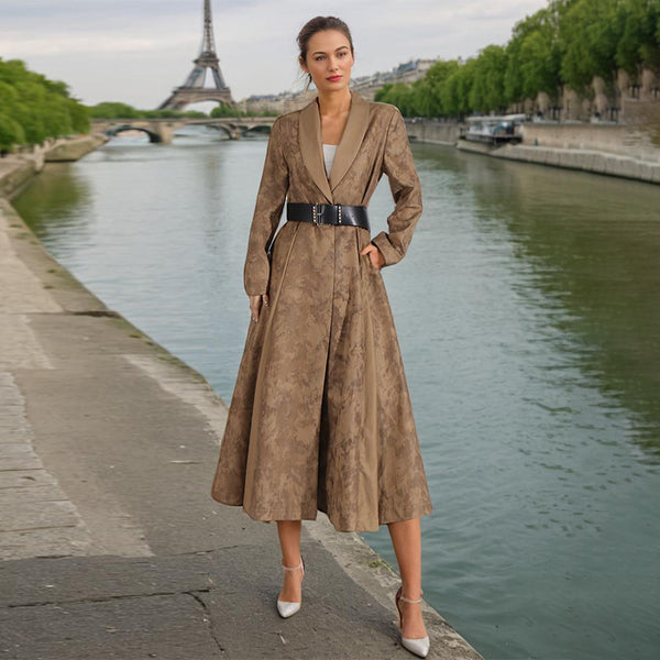 V-neck Leather Slimming Trench Coat Women