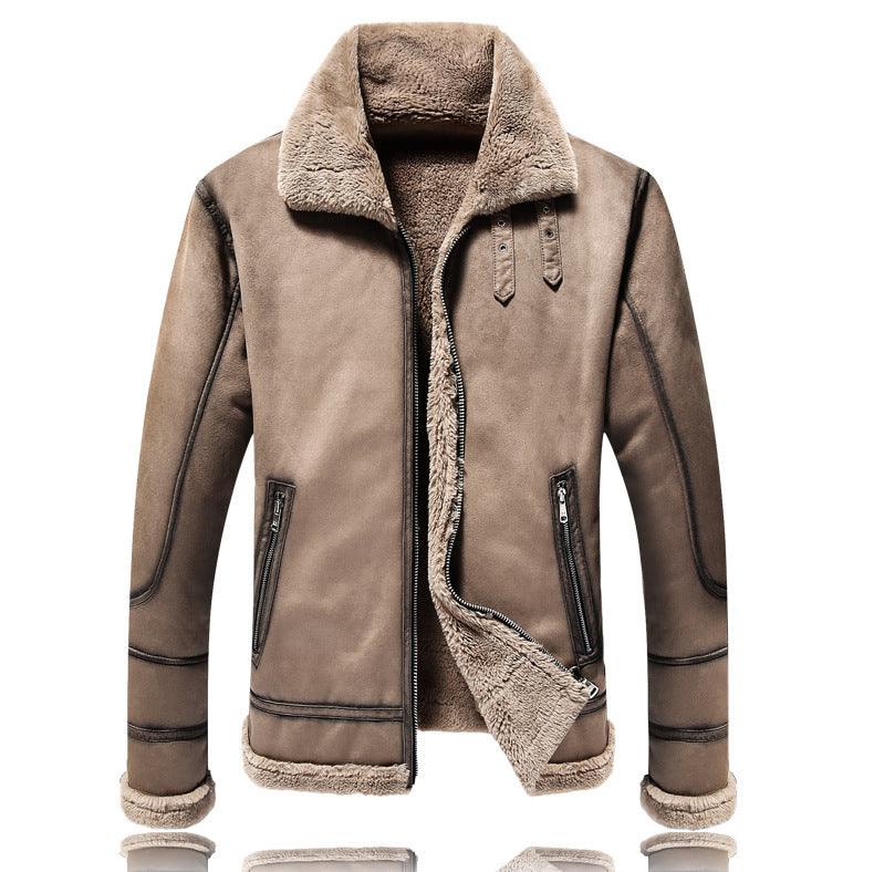 Men's Casual Polo Collar Fur Thickened Fleece-lined Warm Jacket - WOMONA.COM