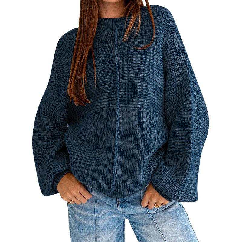 Loose Lantern Sleeve Pullover Sweater - WOMONA.COM