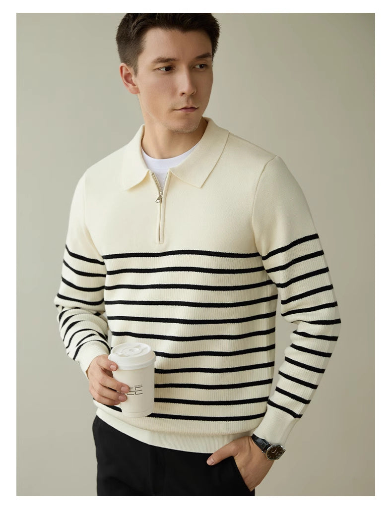 Half Zipper Striped Business Casual Sweater - WOMONA.COM