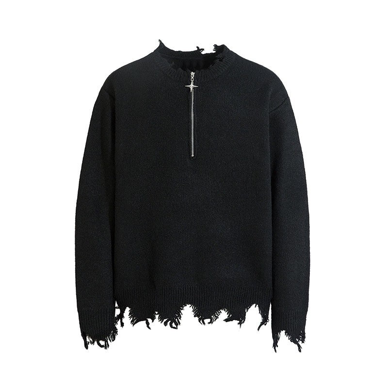 Men's Charcoal Textured Vintage Half-Zip Sweater, Black - product view 7