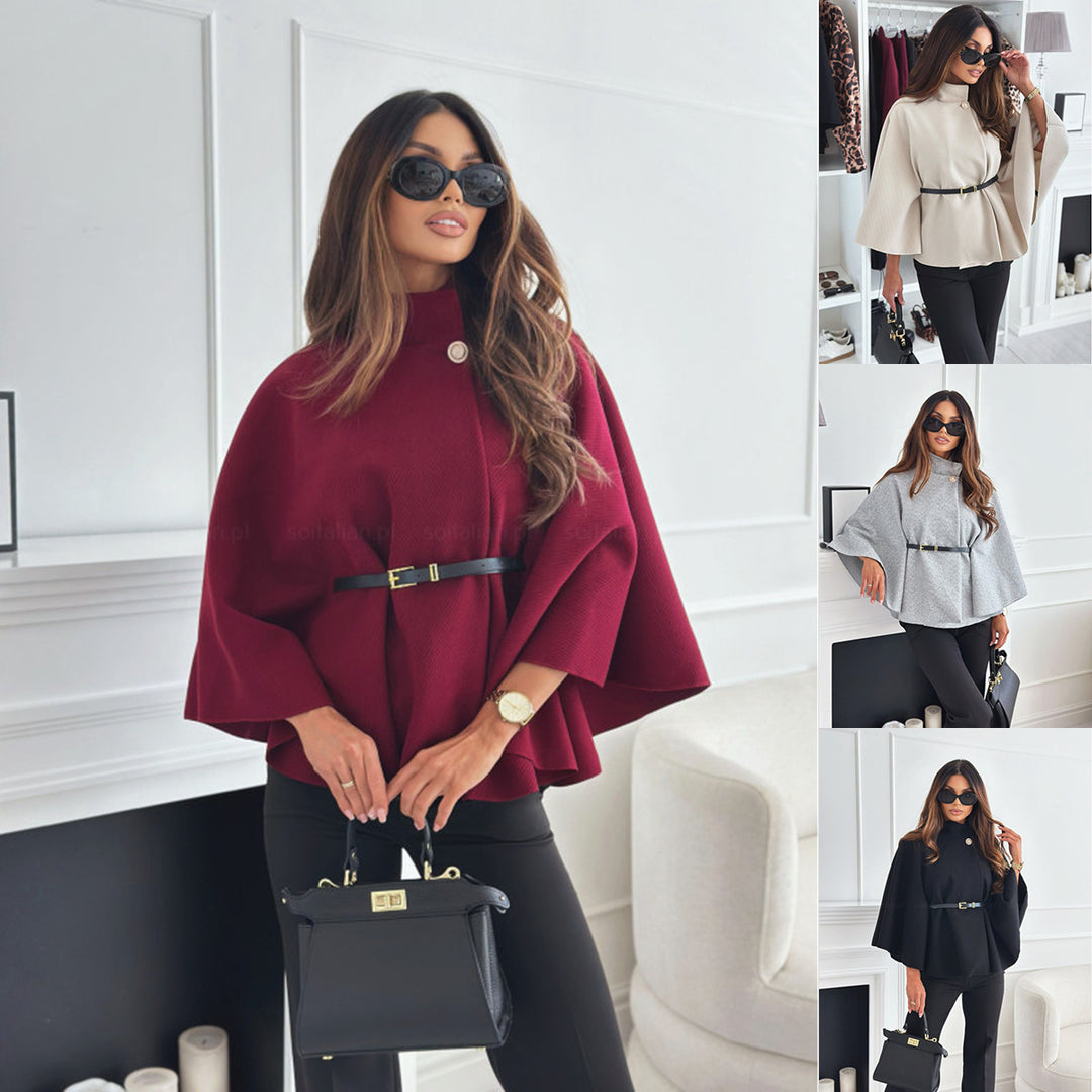 Women's stand-collar belt-detail batwing cape – product image 1