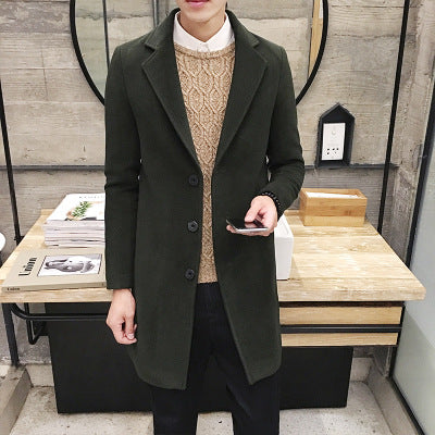 Men's woolen coat slim and handsome long trench coat - WOMONA.COM