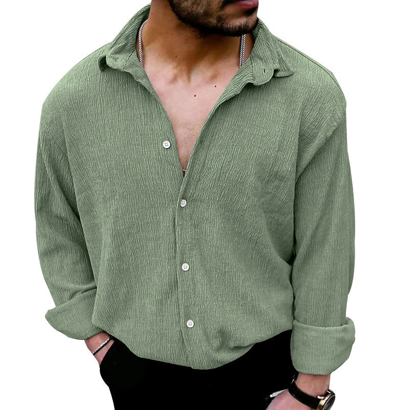 Camisa tipo cárdigan con solapa y efecto arrugado Champray para hombre