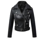 Short Slim High Waist Motorcycle Leather Jacket - WOMONA.COM