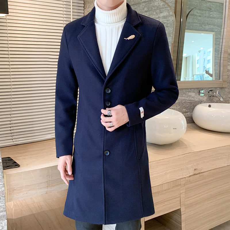 New Solid Color Fashion Brand Slim Woolen Coat - WOMONA.COM