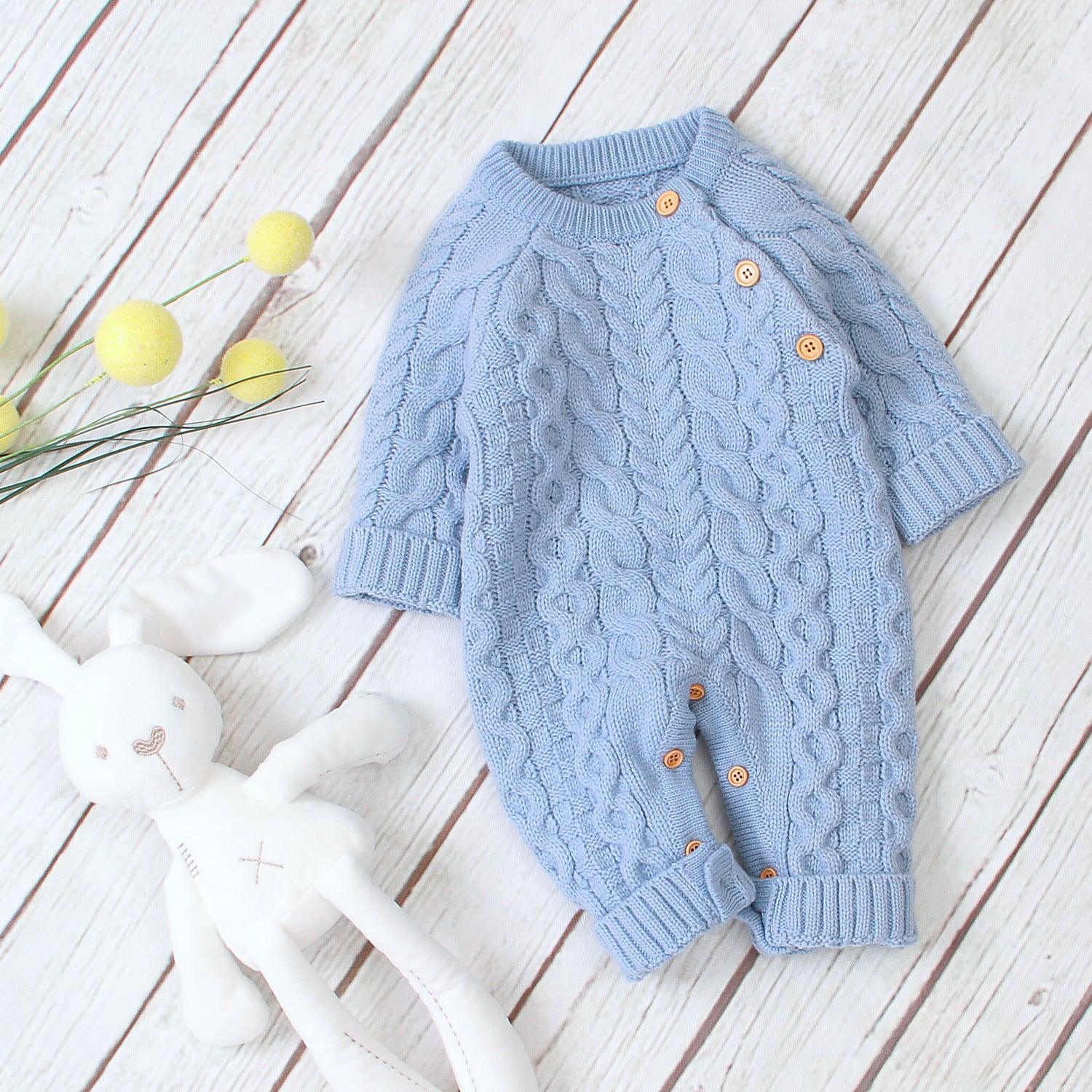 Knitted solid color baby jumpsuit - WOMONA.COM