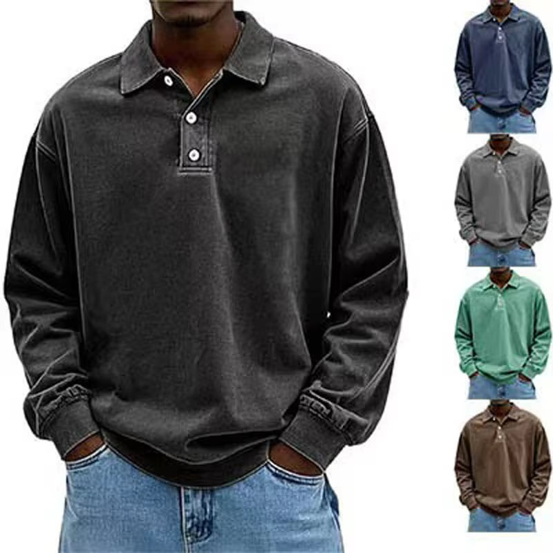 Men's long-sleeve casual polo shirt