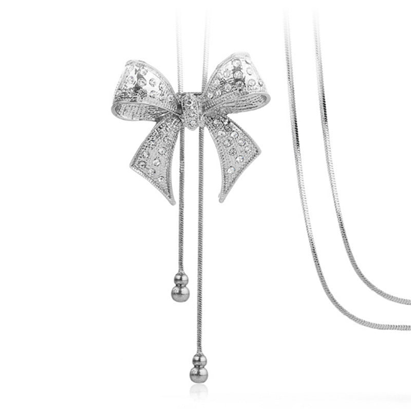 Diamond-studded bow necklace necklace chain - WOMONA.COM