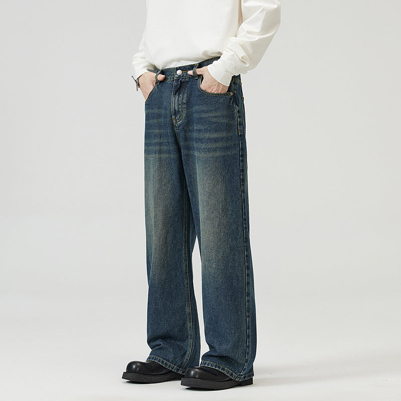 Men And Women Washed-out Vintage Wide-leg Pants - WOMONA.COM