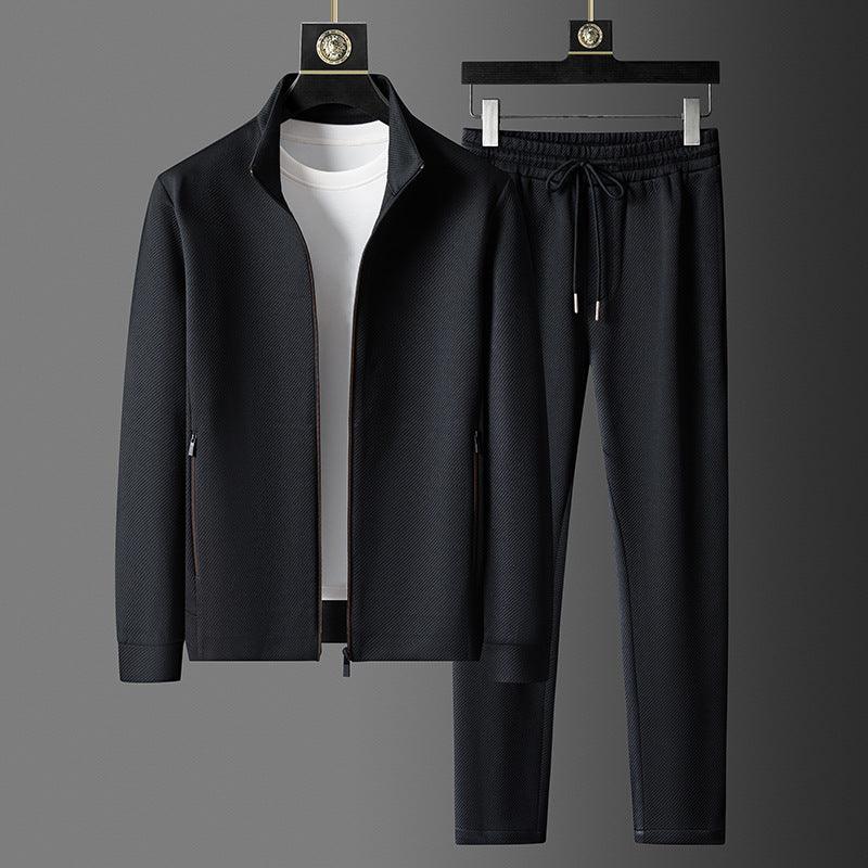 Casual Sports Solid Color Stand Collar Zipper Coat Trousers Two-piece Set - WOMONA.COM
